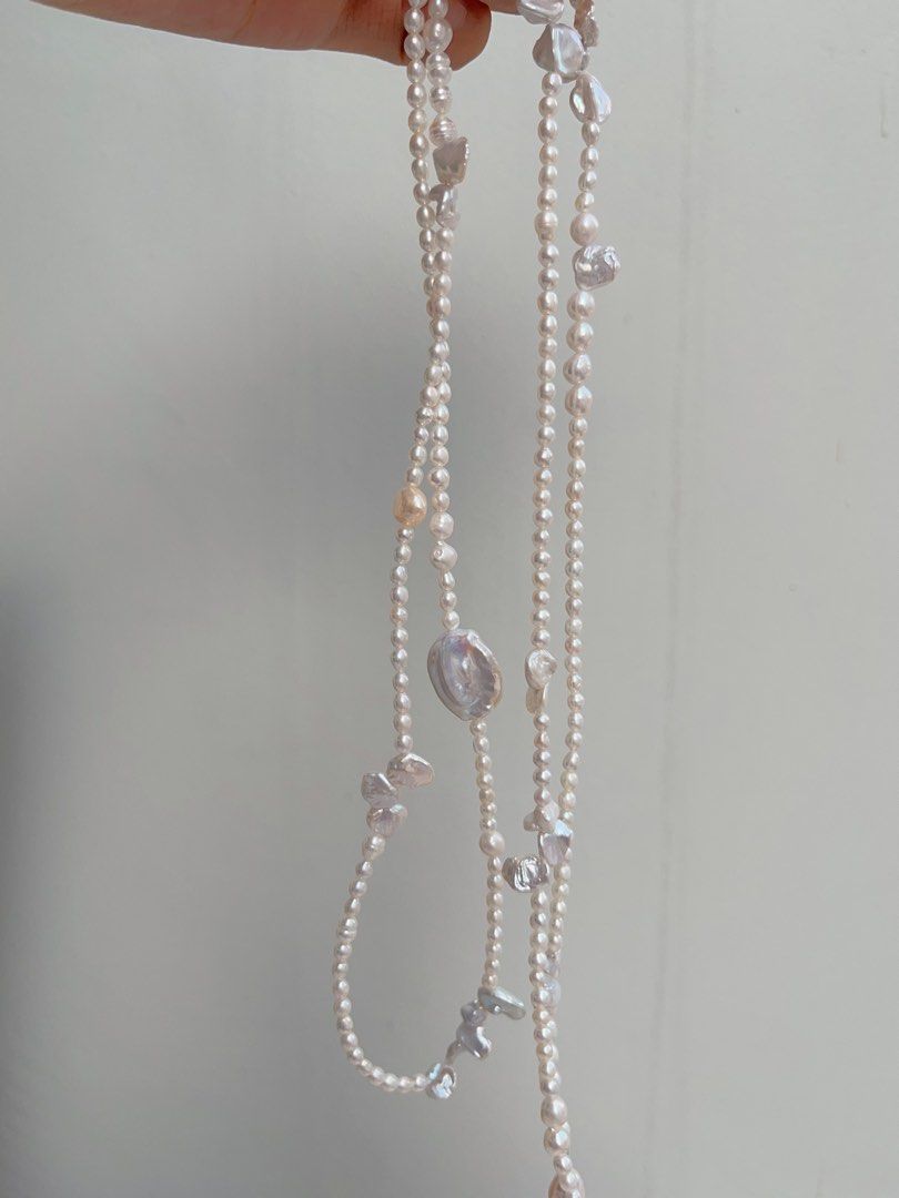 #PN1070 Freshwater Pearl Necklace |97cm Long Sweater Necklace | Silver Lustre Stone Pearl| Water-drop Baroque | Square Pearl | Wear at Any Length | Variable Wear| Lustrous | Ultimate Elegance | Dress as You Want