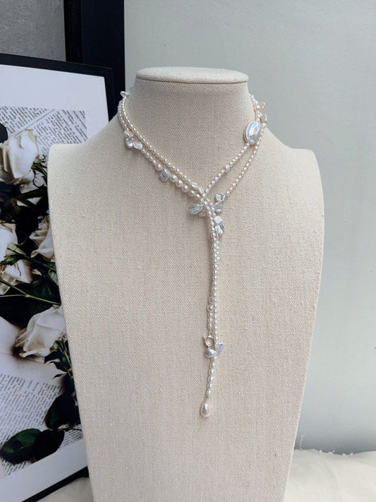 #PN1070 Freshwater Pearl Necklace |97cm Long Sweater Necklace | Silver Lustre Stone Pearl| Water-drop Baroque | Square Pearl | Wear at Any Length | Variable Wear| Lustrous | Ultimate Elegance | Dress as You Want