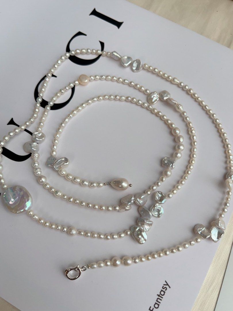 #PN1070 Freshwater Pearl Necklace |97cm Long Sweater Necklace | Silver Lustre Stone Pearl| Water-drop Baroque | Square Pearl | Wear at Any Length | Variable Wear| Lustrous | Ultimate Elegance | Dress as You Want