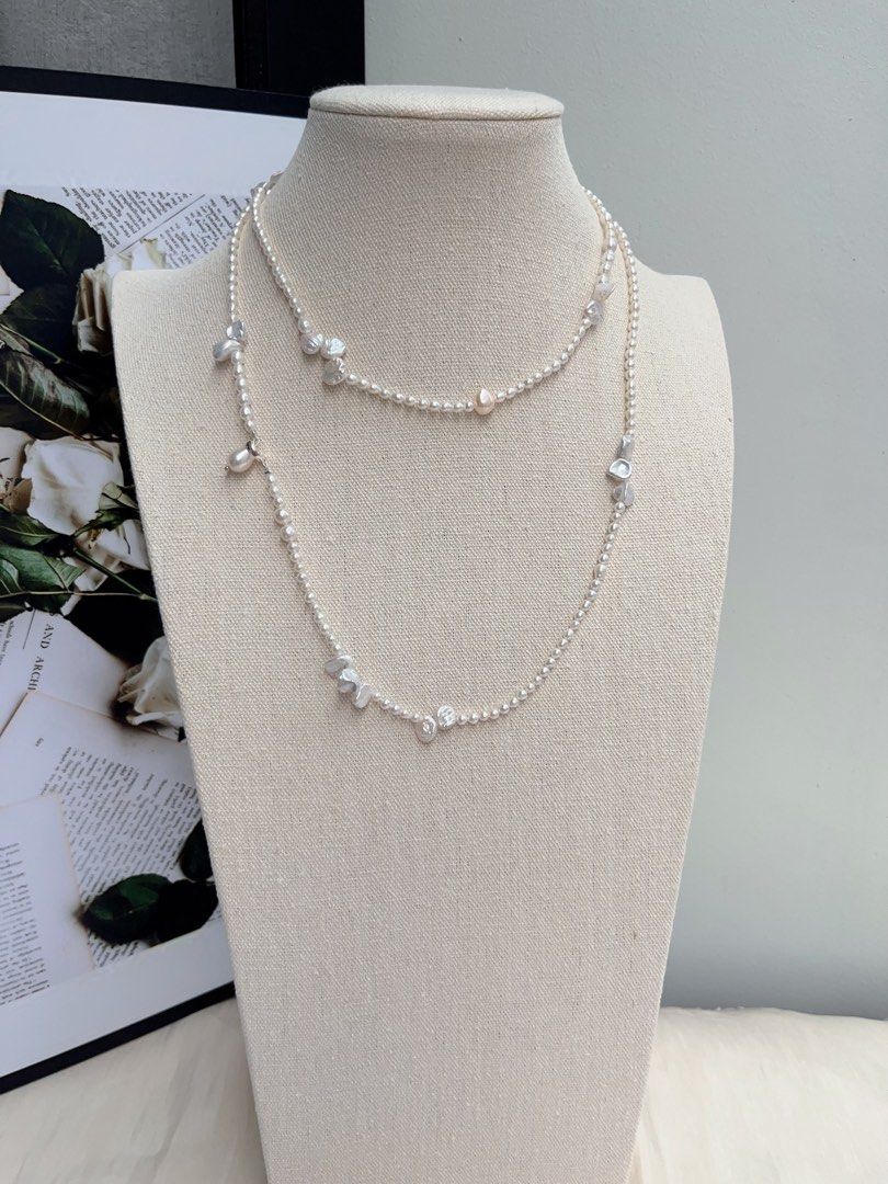#PN1070 Freshwater Pearl Necklace |97cm Long Sweater Necklace | Silver Lustre Stone Pearl| Water-drop Baroque | Square Pearl | Wear at Any Length | Variable Wear| Lustrous | Ultimate Elegance | Dress as You Want