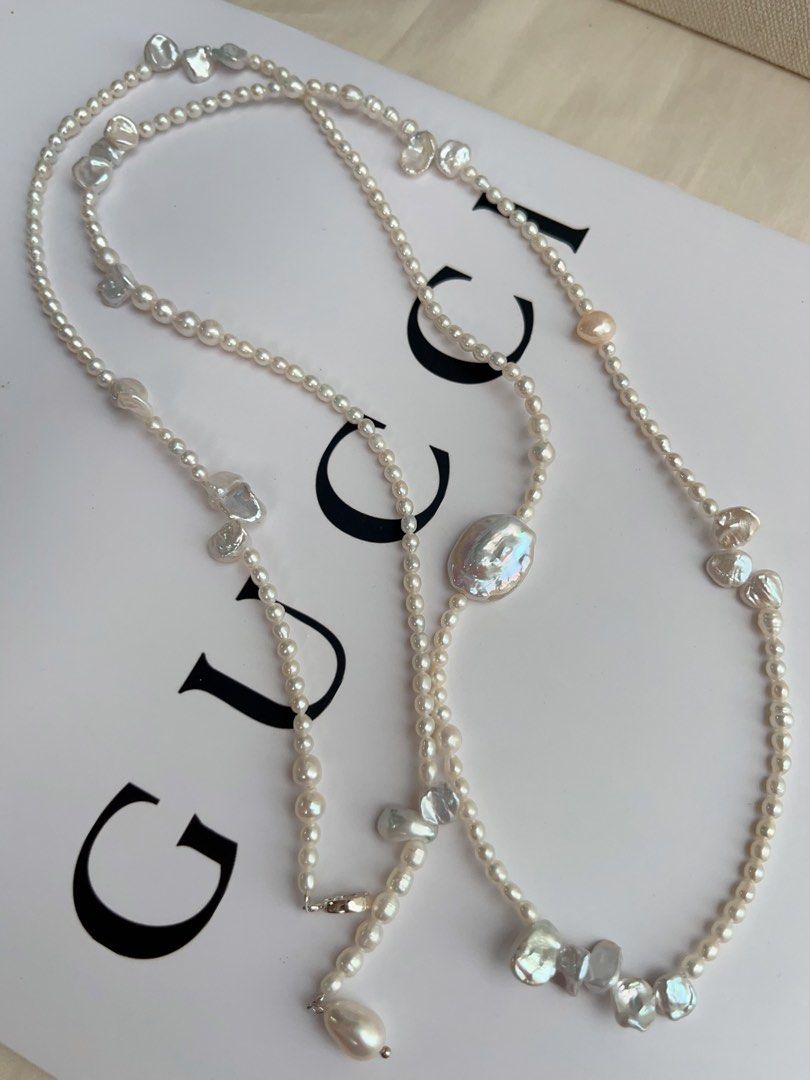 #PN1070 Freshwater Pearl Necklace |97cm Long Sweater Necklace | Silver Lustre Stone Pearl| Water-drop Baroque | Square Pearl | Wear at Any Length | Variable Wear| Lustrous | Ultimate Elegance | Dress as You Want