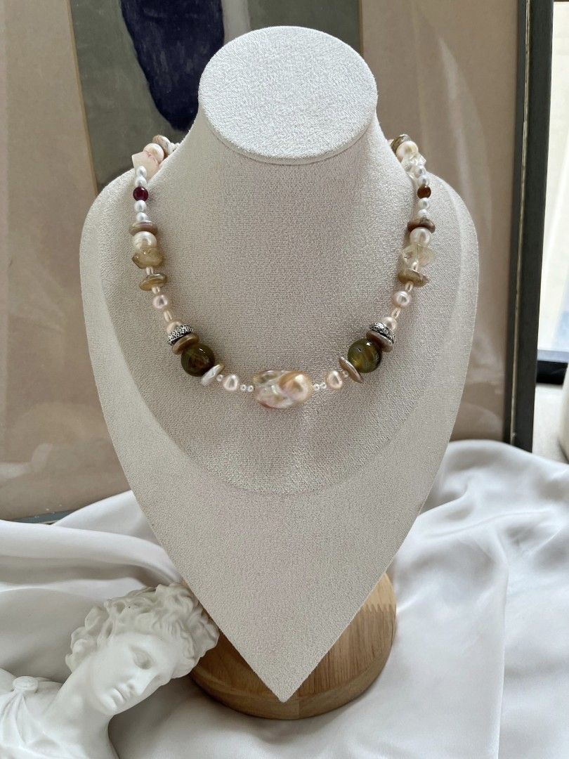 #PN1071 Freshwater Pearl Necklace| Vacation Time| Big Champagne Fishtail Baroque Pearl| Golden Coin Pearl| Tsavor| Citrine Faceted| 45cm| Christmas 🎄 Gift