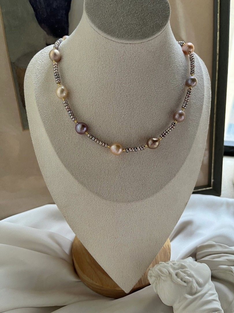 #PN1075 Freshwater Pearl Necklace & Bracelet Set| Classics Last Forever| Selected Layered Chips Pearl| 9-11mm| 45cm| Gift for All Occasions