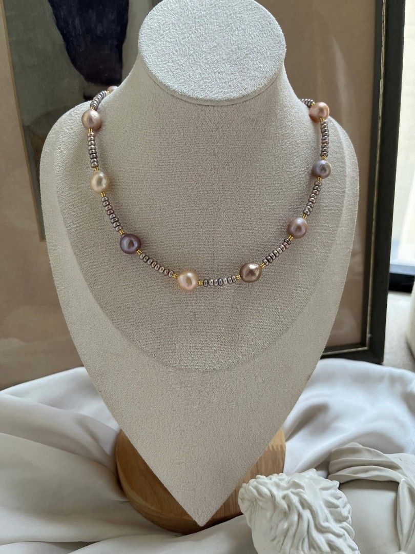 #PN1075 Freshwater Pearl Necklace & Bracelet Set| Classics Last Forever| Selected Layered Chips Pearl| 9-11mm| 45cm| Gift for All Occasions