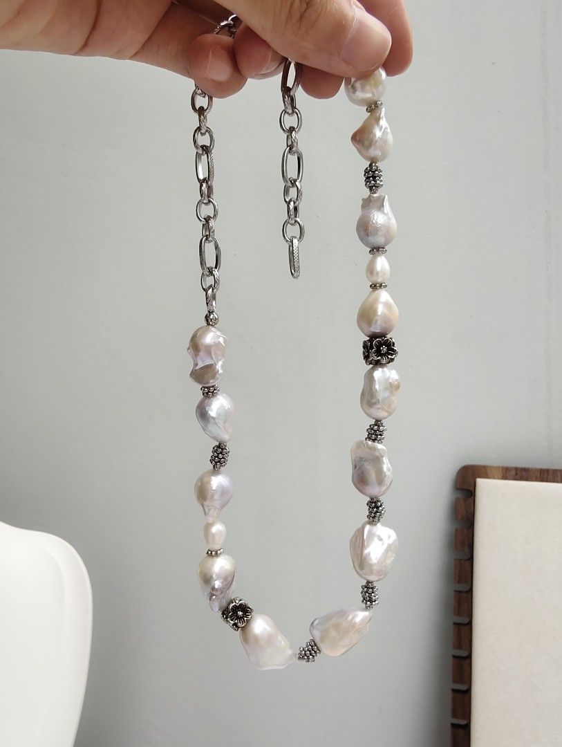 #PN1091 Freshwater Pearl Necklace & Bracelet & Earrings Set| Small Fishtail Baroque Pearl| Vintage Style| Can Connect to Wear| Half Chain| Special Treat to Yourself| Christmas Gift 💐