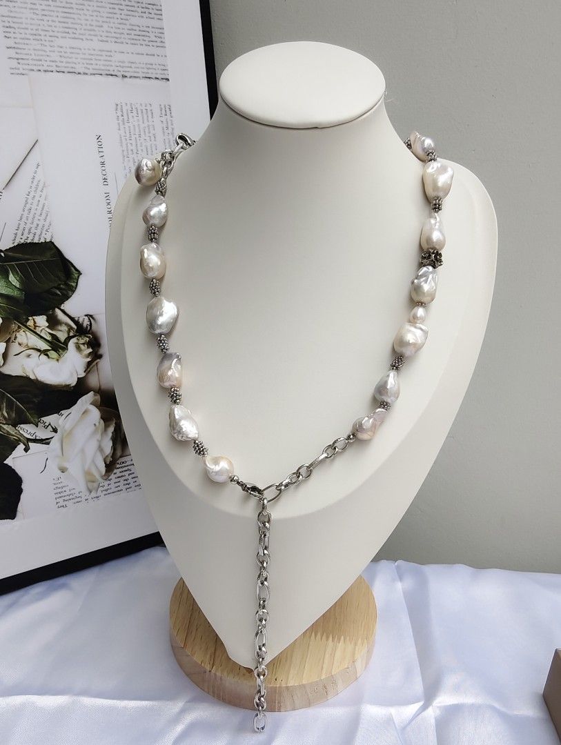 #PN1091 Freshwater Pearl Necklace & Bracelet & Earrings Set| Small Fishtail Baroque Pearl| Vintage Style| Can Connect to Wear| Half Chain| Special Treat to Yourself| Christmas Gift 💐