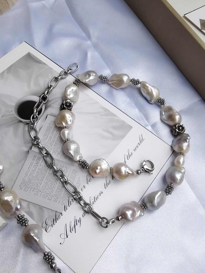 #PN1091 Freshwater Pearl Necklace & Bracelet & Earrings Set| Small Fishtail Baroque Pearl| Vintage Style| Can Connect to Wear| Half Chain| Special Treat to Yourself| Christmas Gift 💐