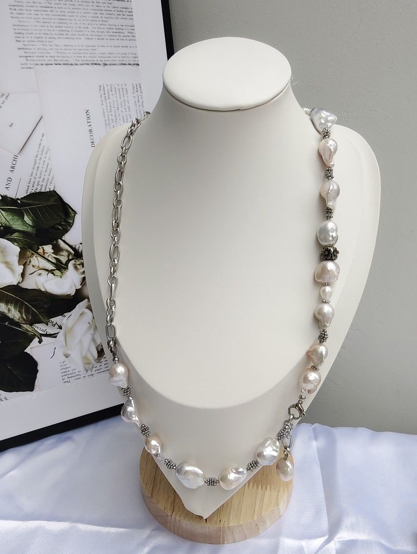 #PN1091 Freshwater Pearl Necklace & Bracelet & Earrings Set| Small Fishtail Baroque Pearl| Vintage Style| Can Connect to Wear| Half Chain| Special Treat to Yourself| Christmas Gift 💐