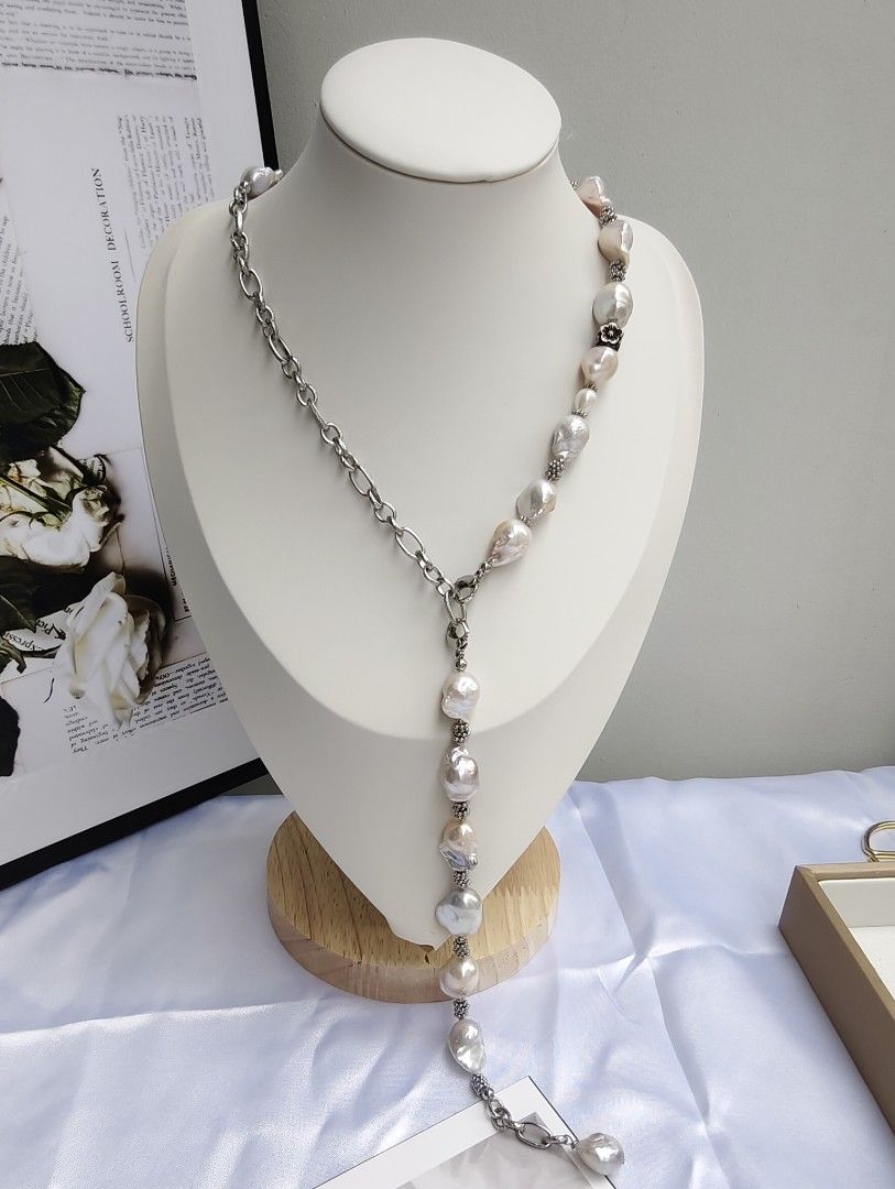 #PN1091 Freshwater Pearl Necklace & Bracelet & Earrings Set| Small Fishtail Baroque Pearl| Vintage Style| Can Connect to Wear| Half Chain| Special Treat to Yourself| Christmas Gift 💐
