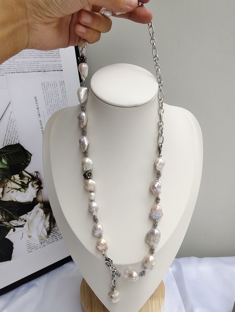 #PN1091 Freshwater Pearl Necklace & Bracelet & Earrings Set| Small Fishtail Baroque Pearl| Vintage Style| Can Connect to Wear| Half Chain| Special Treat to Yourself| Christmas Gift 💐