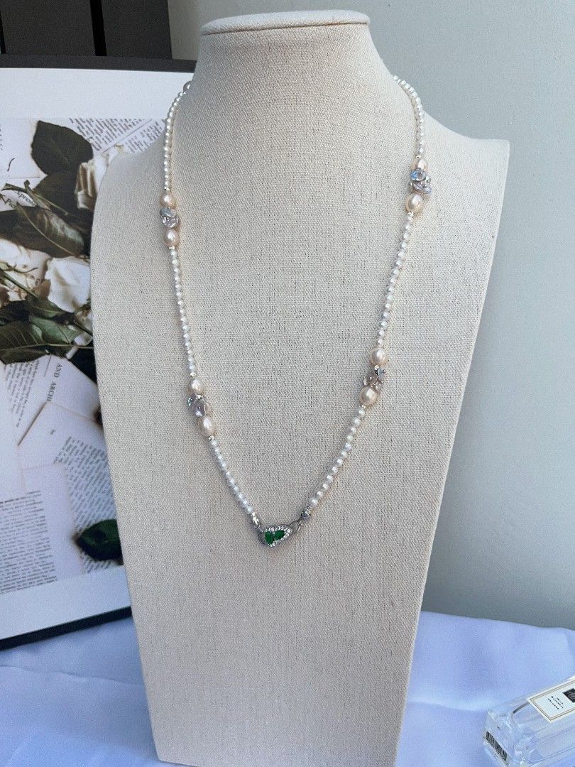 #PN1092 [Floral Series] Freshwater Pearl Necklace| 61cm| Silver-blue Petals| Champagne Lustrous Chunky Rice Baroque| Wear at Any Length| Christmas Gift 💐| To the Better You