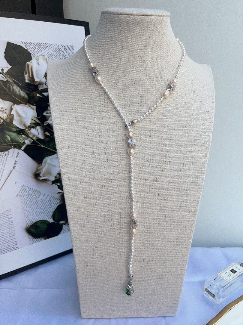 #PN1092 [Floral Series] Freshwater Pearl Necklace| 61cm| Silver-blue Petals| Champagne Lustrous Chunky Rice Baroque| Wear at Any Length| Christmas Gift 💐| To the Better You