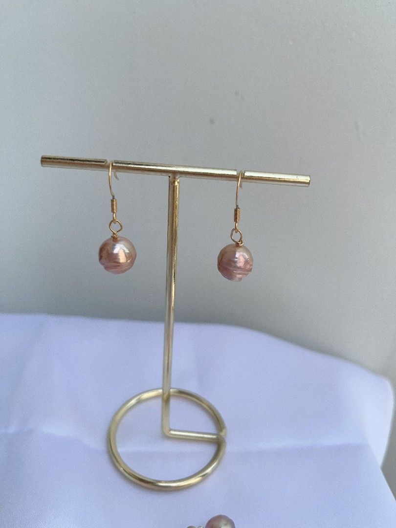 #PN1093 Freshwater Pearl Necklace & Bracelet & Earrings Set|4-pcs Set| Purple Golden Wrinkle Baroque Pearl 9-11.5mm| Metallic Lustre| 2.8mm Baby Pearl Necklace| Zircon OT Clasp Perfect Gift 🎁 To Acknowledge Yourself