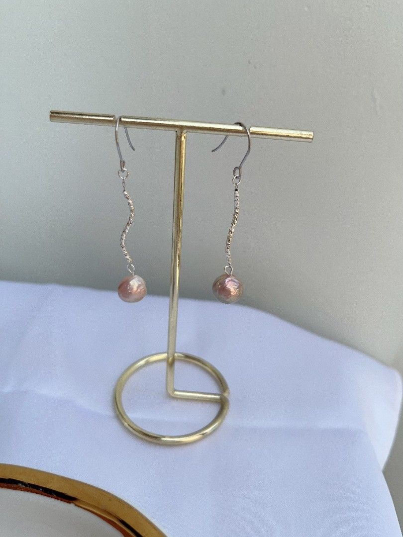 #PN1094 Freshwater Pearl Necklace & Earrings Set| 3-pc Set| Golden Purple Wrinkle Baroque Pearl| Silver Cool| Pearl-on-chain Necklace| Pink&Blue Lustre| Be Yourself| Gift 🎁 Choice