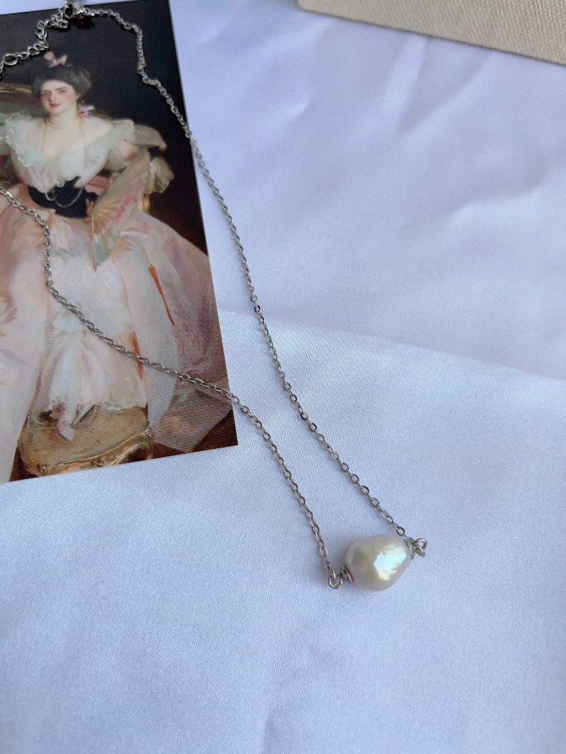 #PN1094 Freshwater Pearl Necklace & Earrings Set| 3-pc Set| Golden Purple Wrinkle Baroque Pearl| Silver Cool| Pearl-on-chain Necklace| Pink&Blue Lustre| Be Yourself| Gift 🎁 Choice