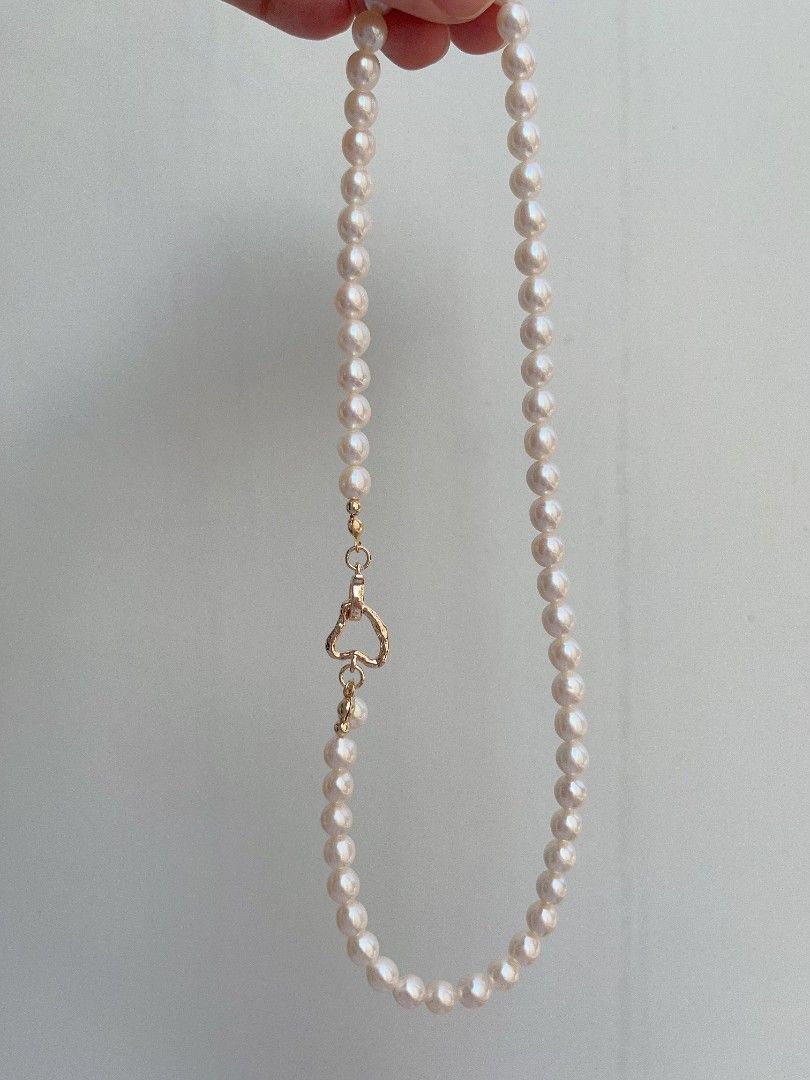 #PN1096 Freshwater Pearl Necklace Set | 2-pc Set| 6mm White Potato Shape Baroque Pearl| 14*18mm Purple Golden Square Baroque Pearl Pendant Necklace| Heart ❤️ Clasp| Anniversary Gift 🎁| You Are Beautiful