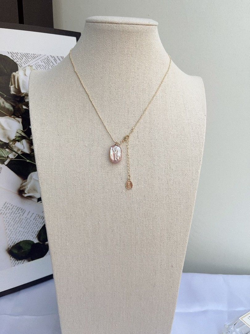 #PN1096 Freshwater Pearl Necklace Set | 2-pc Set| 6mm White Potato Shape Baroque Pearl| 14*18mm Purple Golden Square Baroque Pearl Pendant Necklace| Heart ❤️ Clasp| Anniversary Gift 🎁| You Are Beautiful