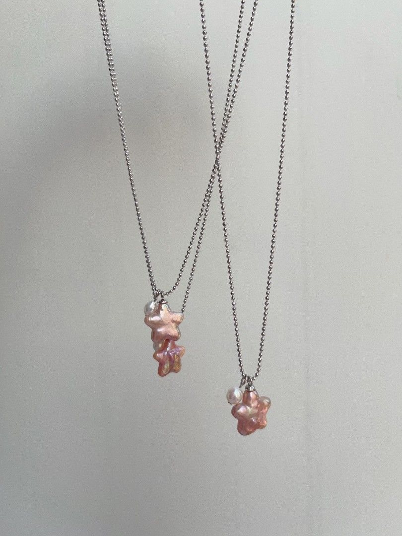 #PN1097 Freshwater Pearl Necklace|Star ⭐, Clover 🍀 Shape Baroque Pearl Pendant Necklace| Lustrous| Beads Chain| Simplicity Gives Elegance| Birthday Gift 🎁