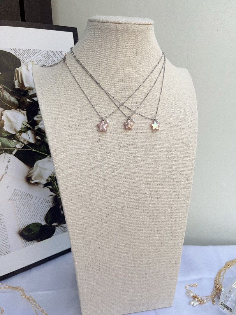 #PN1097 Freshwater Pearl Necklace|Star ⭐, Clover 🍀 Shape Baroque Pearl Pendant Necklace| Lustrous| Beads Chain| Simplicity Gives Elegance| Birthday Gift 🎁