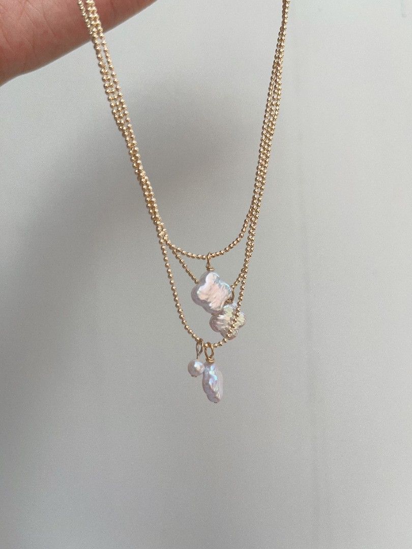 #PN1097 Freshwater Pearl Necklace|Star ⭐, Clover 🍀 Shape Baroque Pearl Pendant Necklace| Lustrous| Beads Chain| Simplicity Gives Elegance| Birthday Gift 🎁