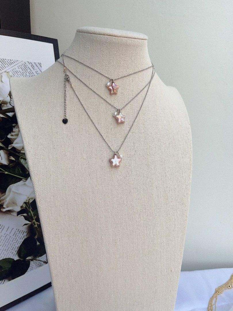 #PN1097 Freshwater Pearl Necklace|Star ⭐, Clover 🍀 Shape Baroque Pearl Pendant Necklace| Lustrous| Beads Chain| Simplicity Gives Elegance| Birthday Gift 🎁