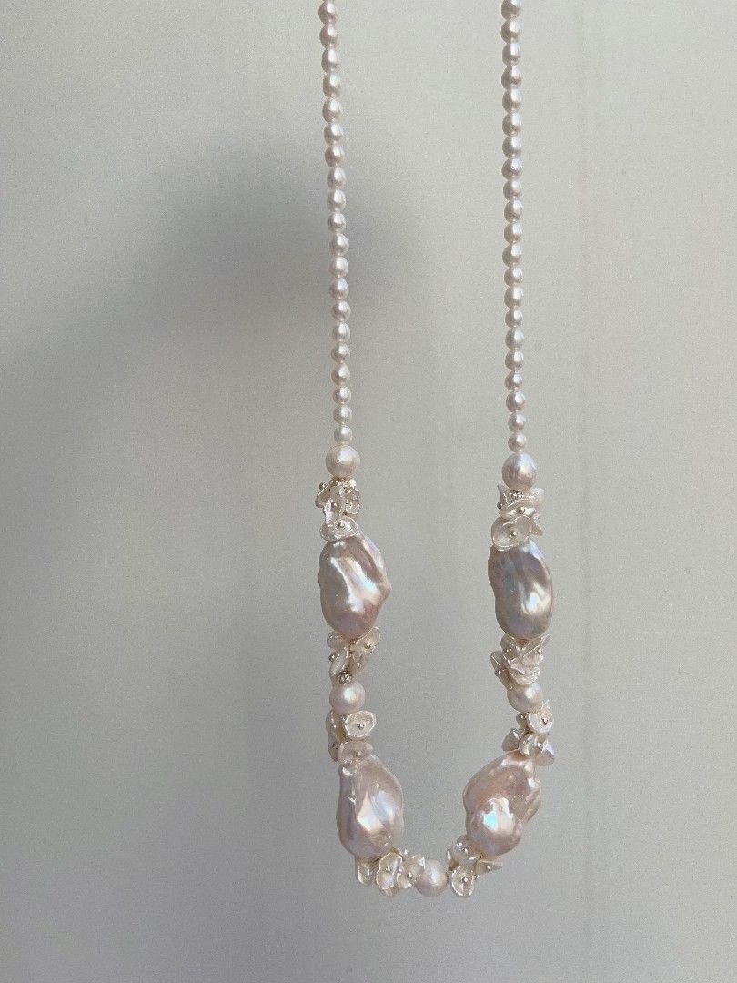 #PN1100 [Floral Series] Freshwater Pearl Necklace| 45cm| Light Pink Lustre White Fishtail Baroque Pearl| Superb Lustre| Petals Design| For Special Occasion| To Match Your Aura
