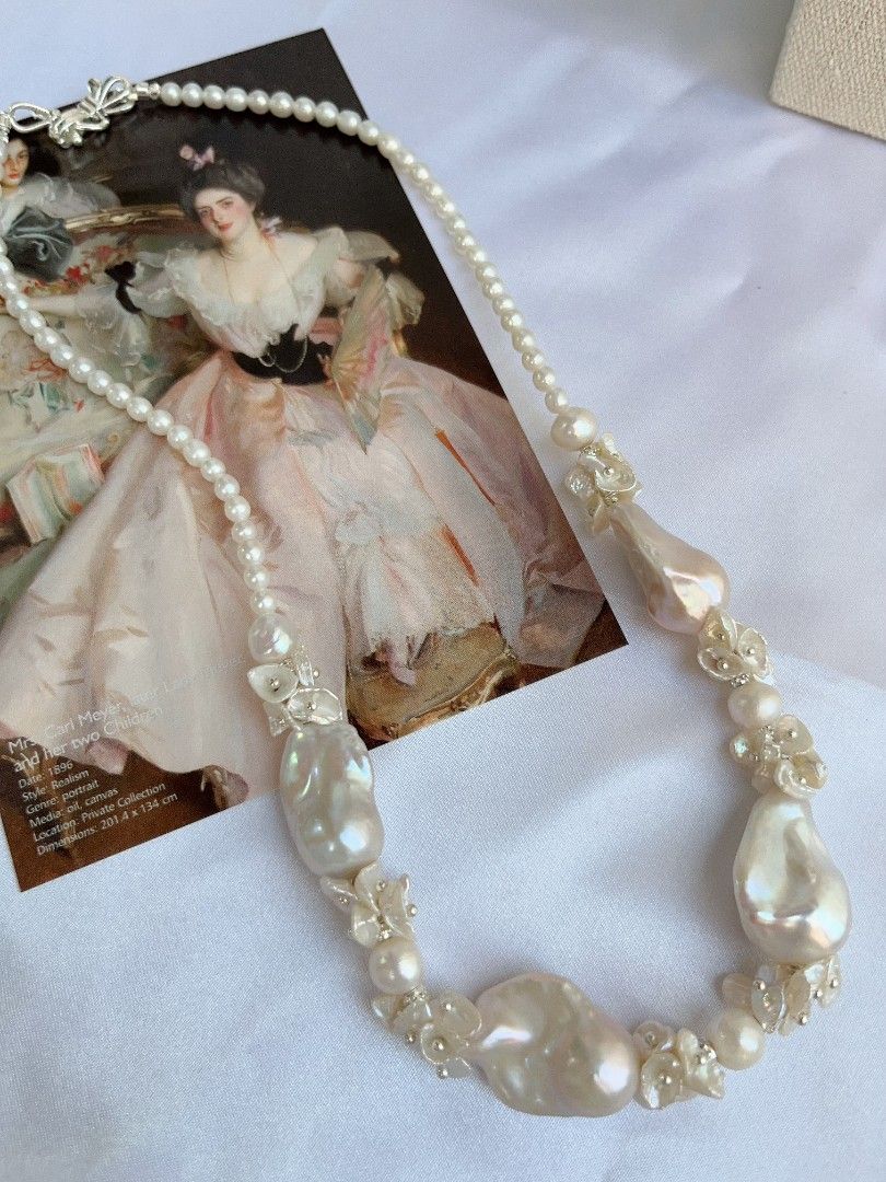 #PN1100 [Floral Series] Freshwater Pearl Necklace| 45cm| Light Pink Lustre White Fishtail Baroque Pearl| Superb Lustre| Petals Design| For Special Occasion| To Match Your Aura