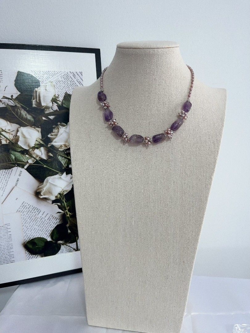 #PN1104 [Floral Series] Freshwater Pearl Necklace|11*15mm Amethyst Freeform Sheen| 4-5mm Purple Baby Pearl| 43+5cm | Chunky Petals| Purple Angel | Mystery Side of You