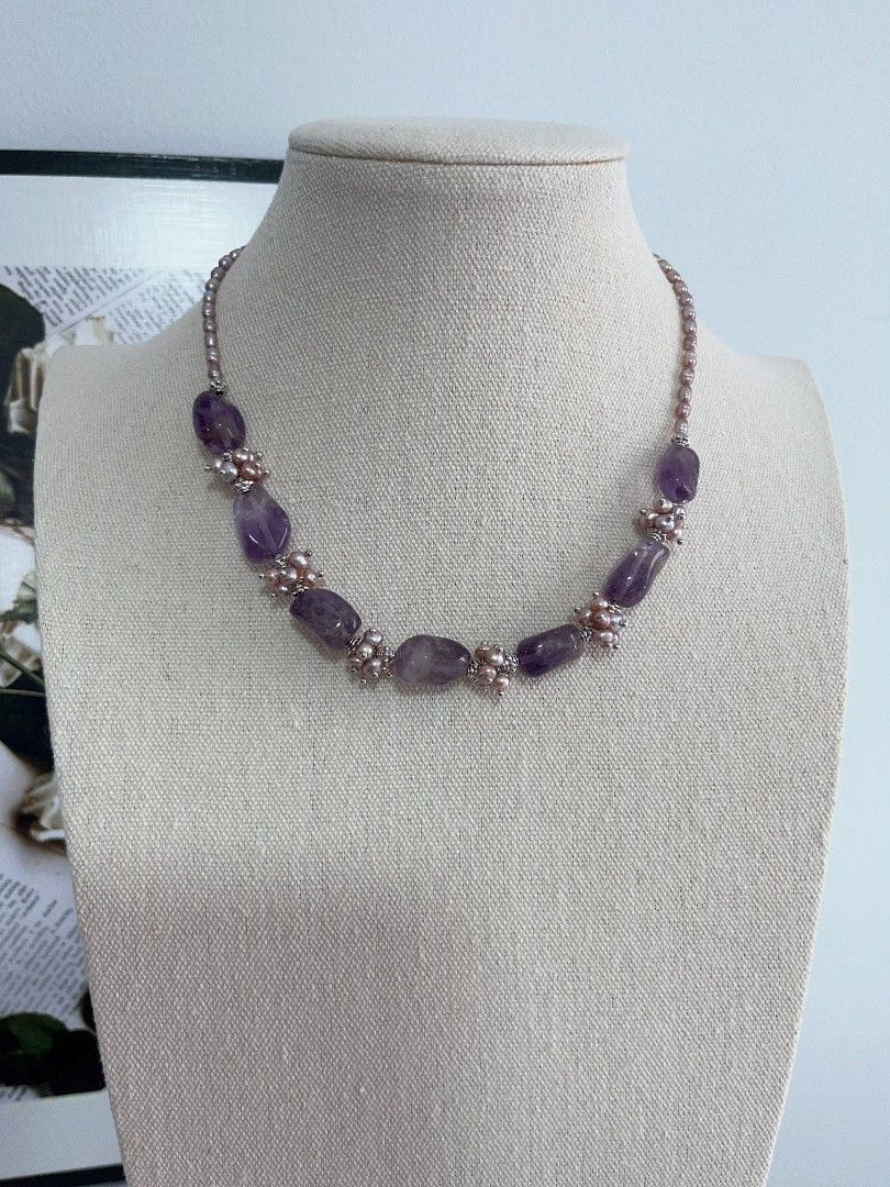 #PN1104 [Floral Series] Freshwater Pearl Necklace|11*15mm Amethyst Freeform Sheen| 4-5mm Purple Baby Pearl| 43+5cm | Chunky Petals| Purple Angel | Mystery Side of You