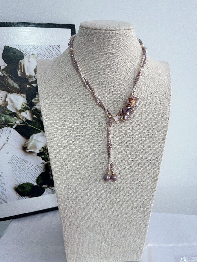 #PN1108 Freshwater Pearl Necklace| 52cm| Multi Wear| 2-layer Baby Pearl 4mm| Double Petal Flowers| Lustrous|MOP Fishtail Clasp| Ultimate Romance