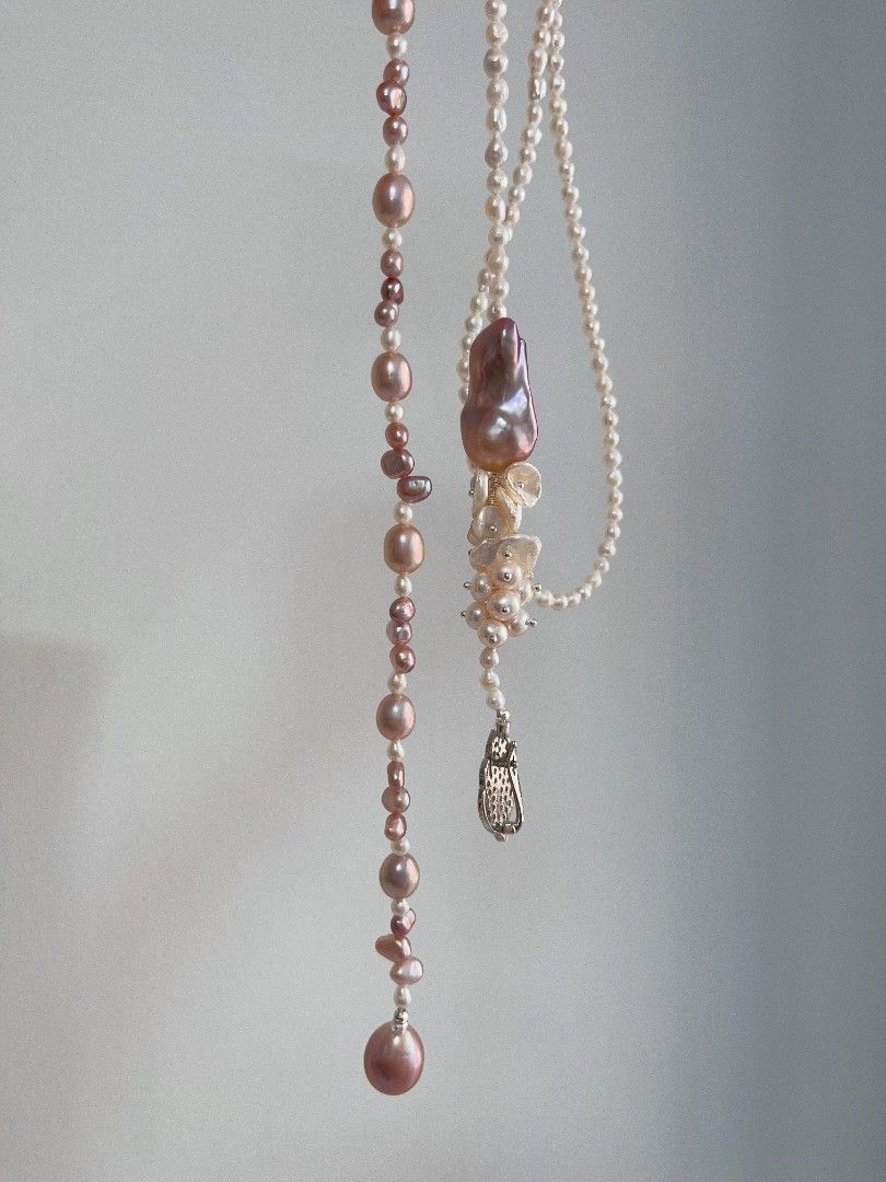 #PN1112 [Floral Series] Freshwater Pearl Necklace| 80cm Sweater Necklace Enough for 2 Rounds| Multi Way of Wearing| White Big Thin Petals 13mm| Smooth Skin Fishtail Baroque Pearl 26mm Lustrous| 13mm Big Water drop Pearl| Zircon Leaf Clasp| Y Shape Design