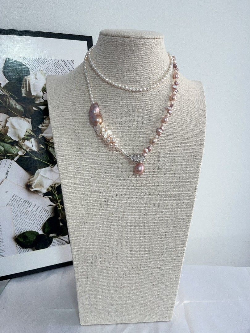 #PN1112 [Floral Series] Freshwater Pearl Necklace| 80cm Sweater Necklace Enough for 2 Rounds| Multi Way of Wearing| White Big Thin Petals 13mm| Smooth Skin Fishtail Baroque Pearl 26mm Lustrous| 13mm Big Water drop Pearl| Zircon Leaf Clasp| Y Shape Design