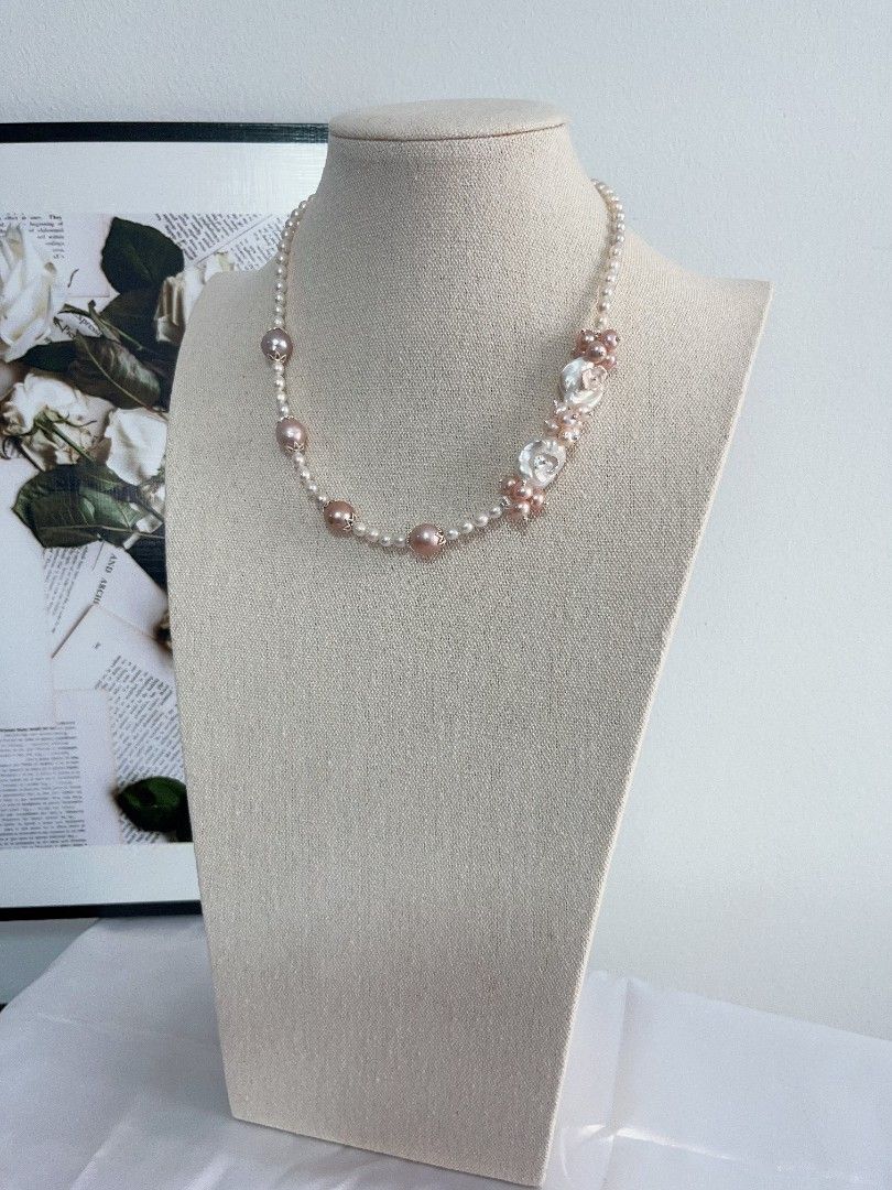 #PN1114 [Floral Series] Freshwater Pearl Necklace 42+5cm| Rose Garden Theme| Petal-on-pearl Design| Lustrous|10mm Metallic Purple Baroque| Your Taste of Aesthetics