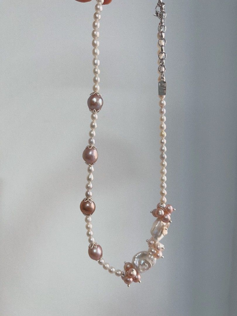 #PN1114 [Floral Series] Freshwater Pearl Necklace 42+5cm| Rose Garden Theme| Petal-on-pearl Design| Lustrous|10mm Metallic Purple Baroque| Your Taste of Aesthetics