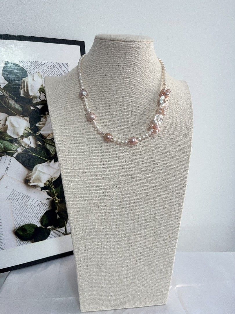 #PN1114 [Floral Series] Freshwater Pearl Necklace 42+5cm| Rose Garden Theme| Petal-on-pearl Design| Lustrous|10mm Metallic Purple Baroque| Your Taste of Aesthetics