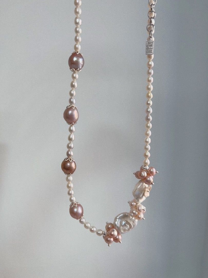 #PN1114 [Floral Series] Freshwater Pearl Necklace 42+5cm| Rose Garden Theme| Petal-on-pearl Design| Lustrous|10mm Metallic Purple Baroque| Your Taste of Aesthetics