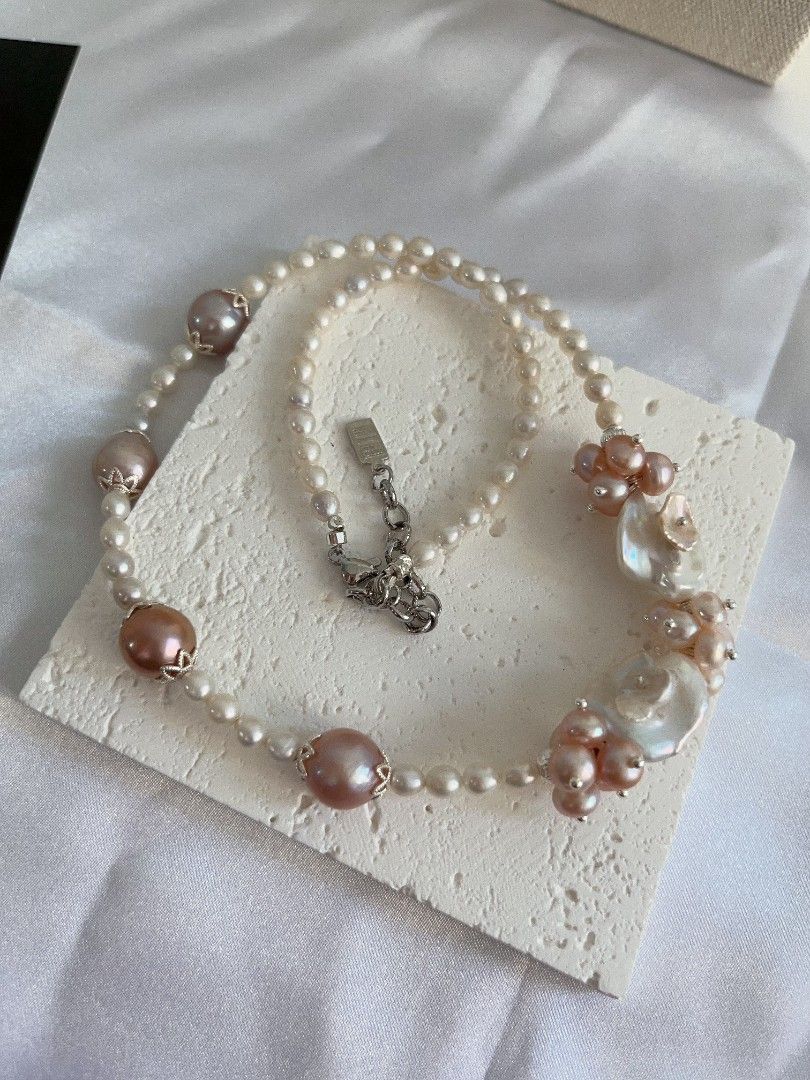 #PN1114 [Floral Series] Freshwater Pearl Necklace 42+5cm| Rose Garden Theme| Petal-on-pearl Design| Lustrous|10mm Metallic Purple Baroque| Your Taste of Aesthetics