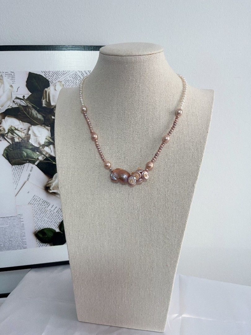 #PN1115 [Floral Series] Freshwater Pearl Necklace| 45cm| Mixed Colors| Smooth Purple Fishtail Baroque Pearl| Petal-on-coin Designs| Lustrous Wrinkle Baroque| Fine Jewelry for You