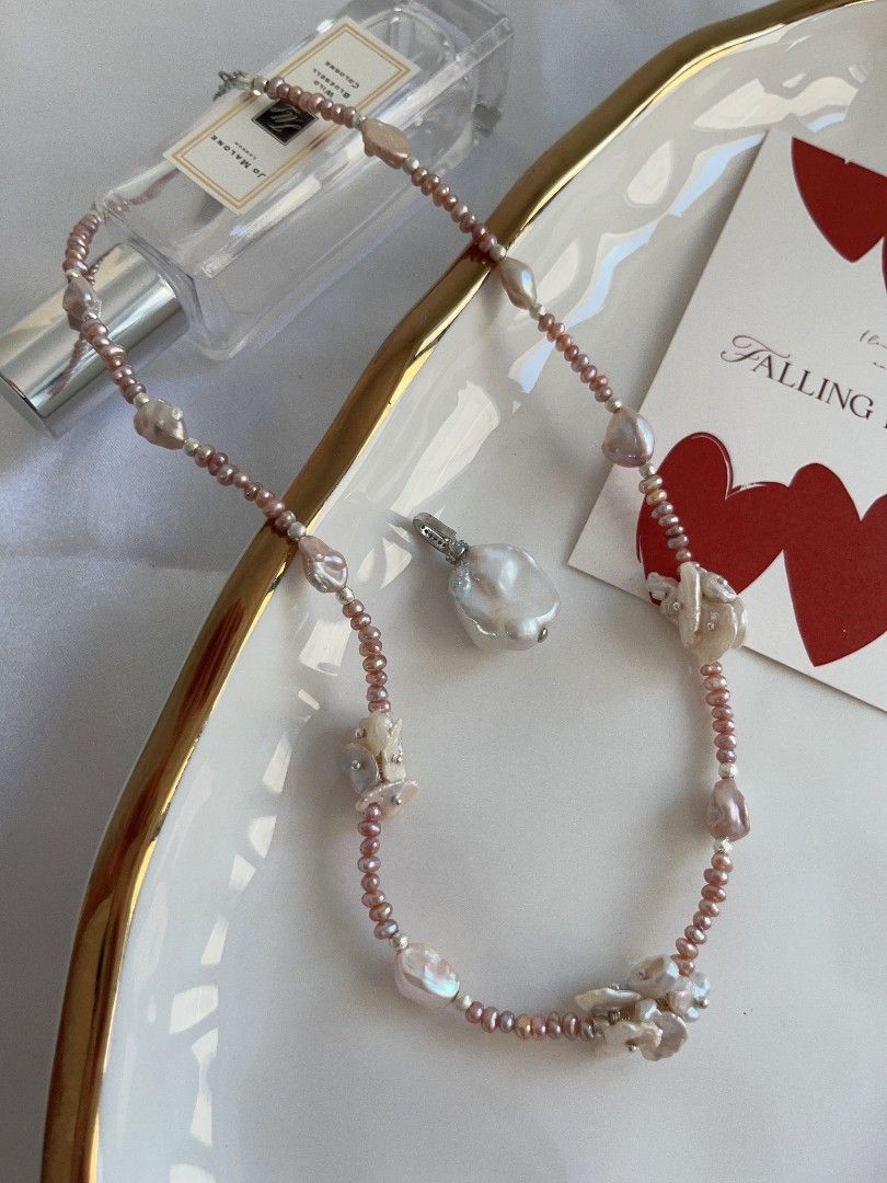 #PN1116 [Floral Series] Freshwater Pearl Necklace| 41+5cm| Irregular Stone Pearl| 3mm Baby Pearl| Detachable Pendant| Thin Leaf Petals| Dainty & Young