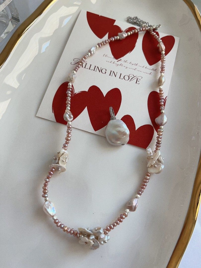 #PN1116 [Floral Series] Freshwater Pearl Necklace| 41+5cm| Irregular Stone Pearl| 3mm Baby Pearl| Detachable Pendant| Thin Leaf Petals| Dainty & Young