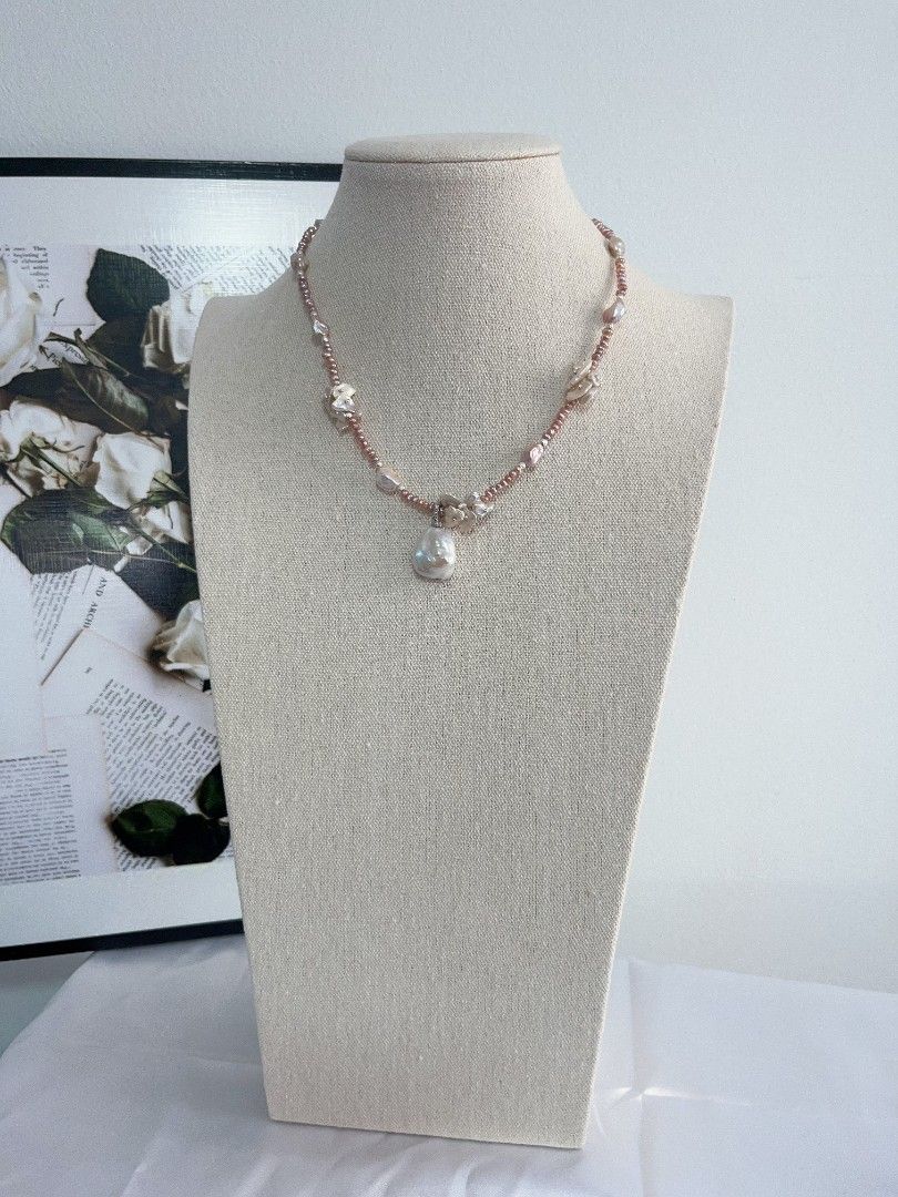 #PN1116 [Floral Series] Freshwater Pearl Necklace| 41+5cm| Irregular Stone Pearl| 3mm Baby Pearl| Detachable Pendant| Thin Leaf Petals| Dainty & Young