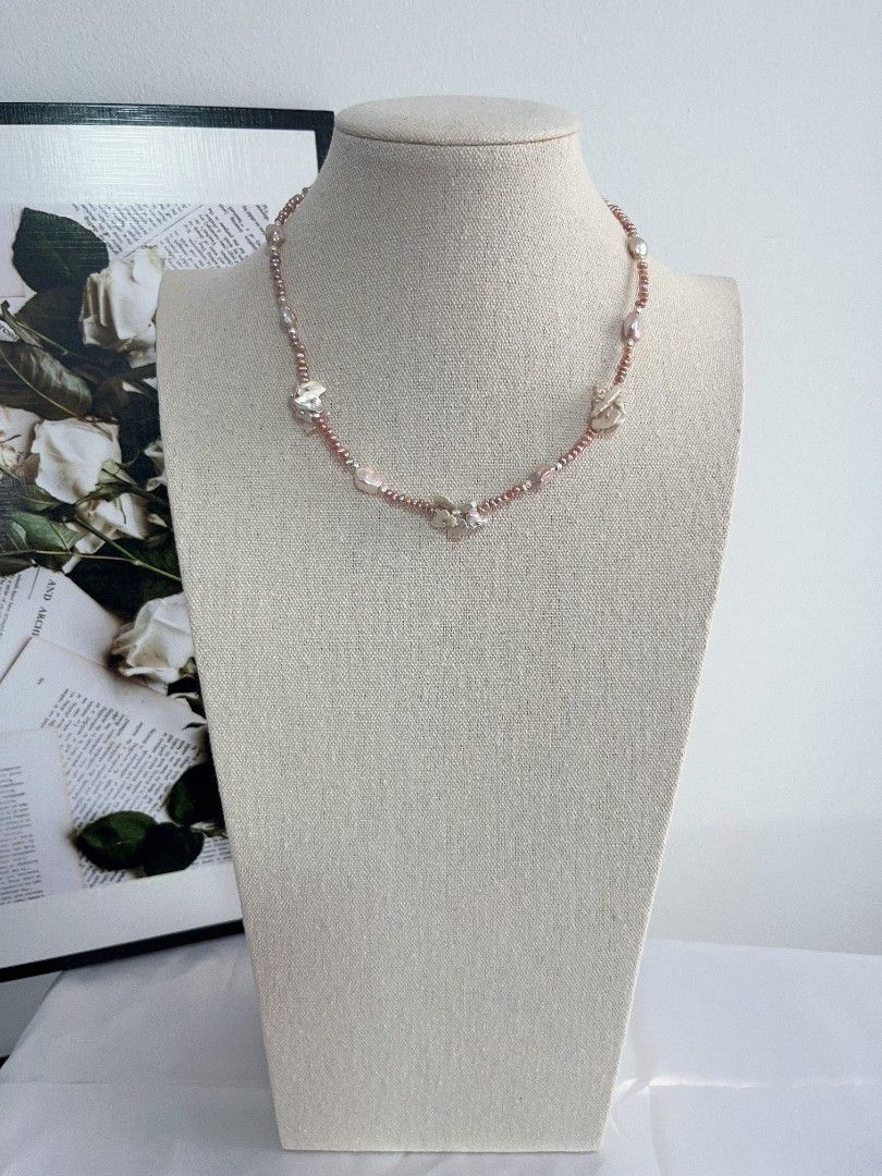 #PN1116 [Floral Series] Freshwater Pearl Necklace| 41+5cm| Irregular Stone Pearl| 3mm Baby Pearl| Detachable Pendant| Thin Leaf Petals| Dainty & Young