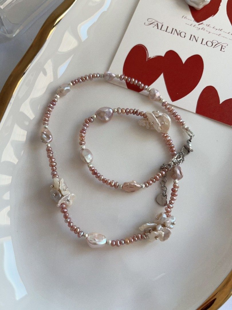 #PN1116 [Floral Series] Freshwater Pearl Necklace| 41+5cm| Irregular Stone Pearl| 3mm Baby Pearl| Detachable Pendant| Thin Leaf Petals| Dainty & Young