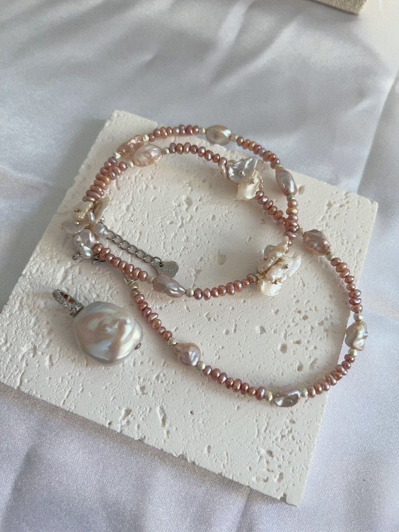 #PN1116 [Floral Series] Freshwater Pearl Necklace| 41+5cm| Irregular Stone Pearl| 3mm Baby Pearl| Detachable Pendant| Thin Leaf Petals| Dainty & Young