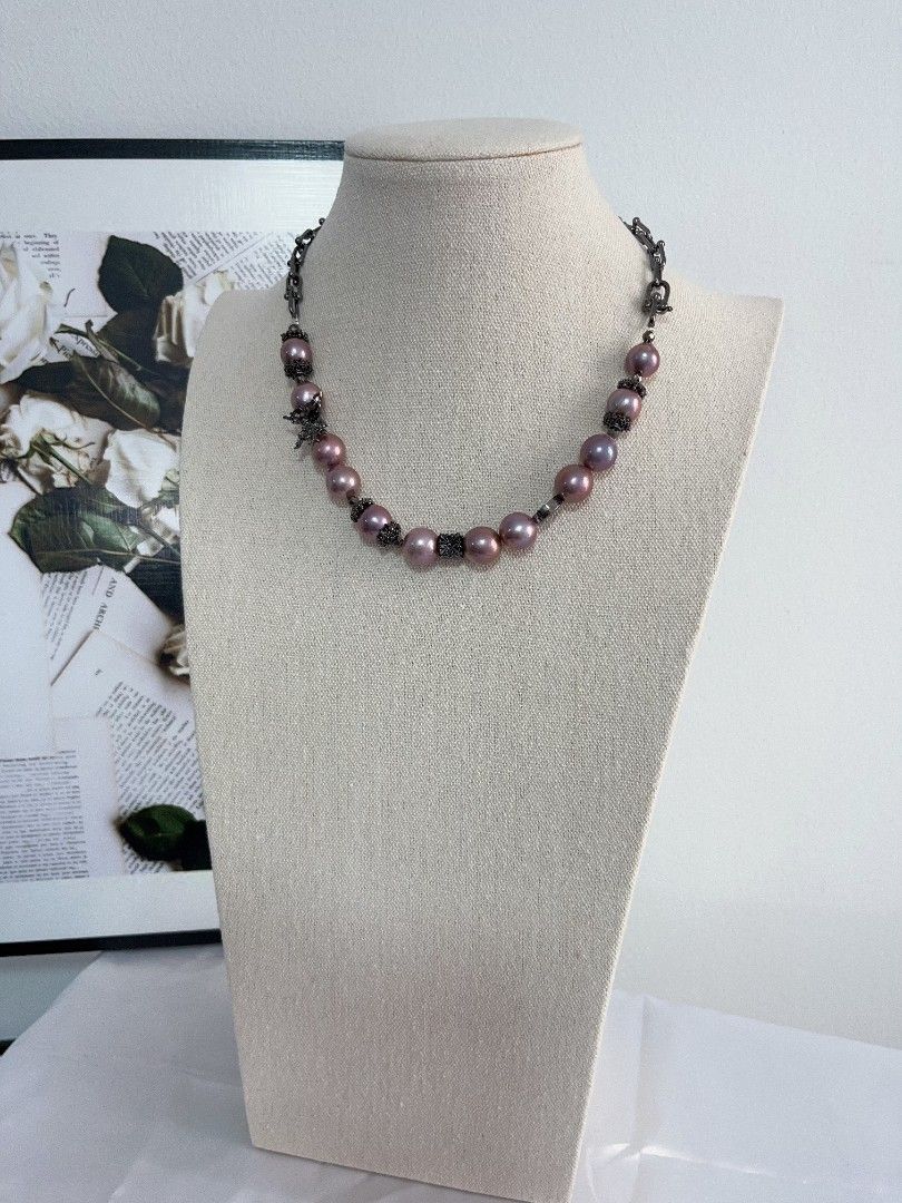 #PN1119 Freshwater Pearl Necklace| Butterfly 🦋| Gothic Style| Halloween 👻 Party| 47cm Flexible Length| Blueberry Baroque 11-13mm Lustrous| Natural Flaws