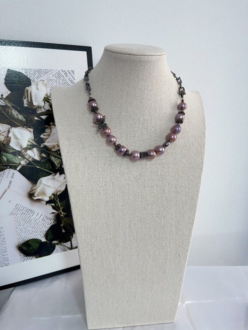 #PN1119 Freshwater Pearl Necklace| Butterfly 🦋| Gothic Style| Halloween 👻 Party| 47cm Flexible Length| Blueberry Baroque 11-13mm Lustrous| Natural Flaws