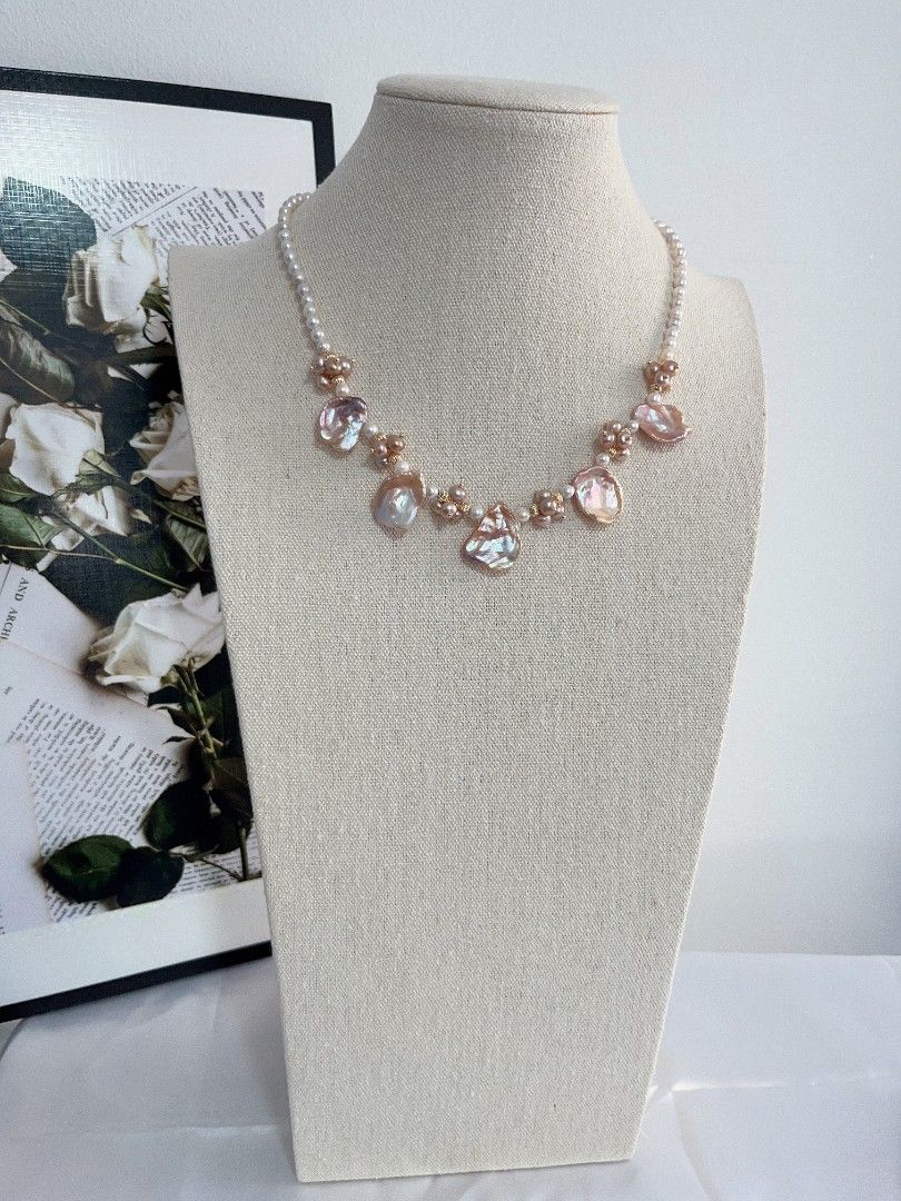 #PN1120 [Floral Series] Freshwater Pearl Necklace| 43+5cm| 4mm Wrinkle Baroque Pearl| 20mm Big Lustrous Petals| Chunky Floral| Heart 💕 Clasp| Dancing Flowers at Your Neck