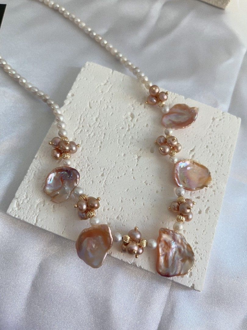 #PN1120 [Floral Series] Freshwater Pearl Necklace| 43+5cm| 4mm Wrinkle Baroque Pearl| 20mm Big Lustrous Petals| Chunky Floral| Heart 💕 Clasp| Dancing Flowers at Your Neck