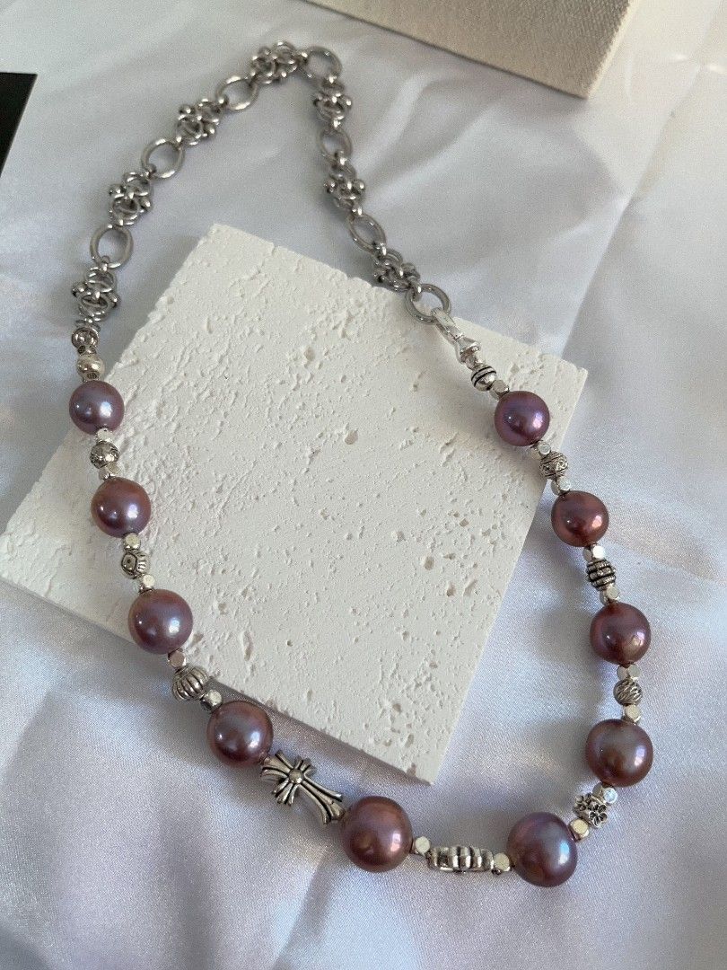 #PN1121 Freshwater Pearl Necklace| Half Chain| 11-12.6mm Red-ish Dark Blueberry Baroque Pearl| Lustrous| Natural Flaws| 52cm Adjustable Length| Perfect for Halloween 🎃
