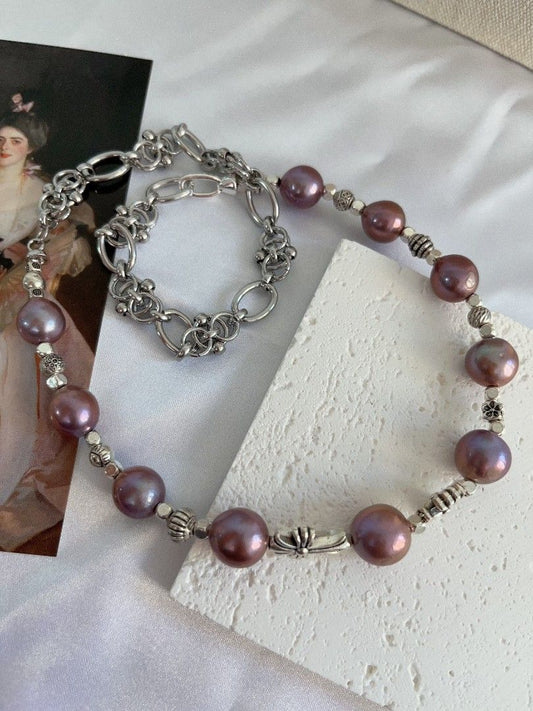 #PN1121 Freshwater Pearl Necklace| Half Chain| 11-12.6mm Red-ish Dark Blueberry Baroque Pearl| Lustrous| Natural Flaws| 52cm Adjustable Length| Perfect for Halloween 🎃